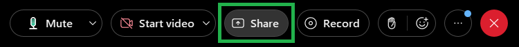 A screenshot of the Share button used to share screen on Webex.